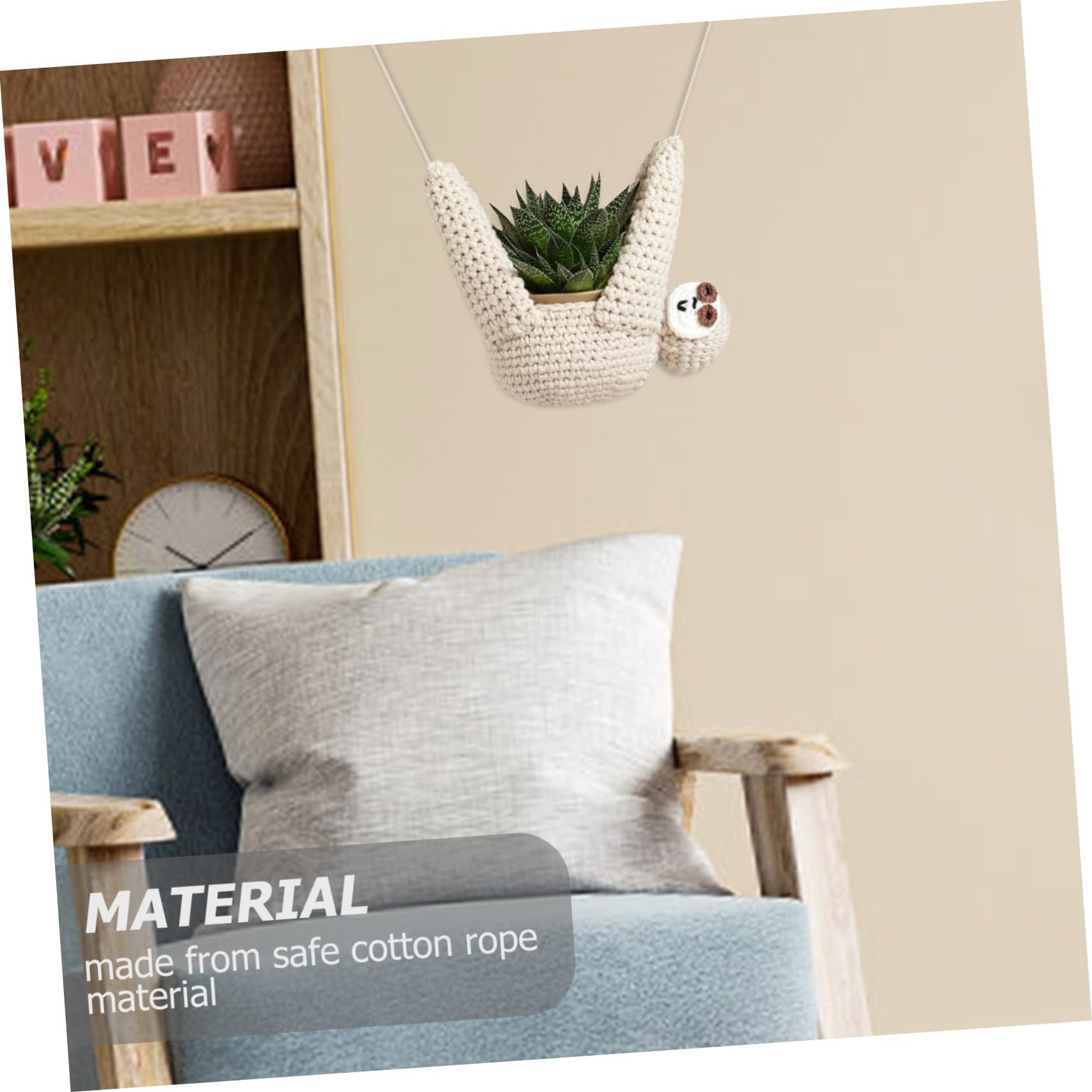 Toyvian 2 Pièces Pendentif Paresseux Patio Petite jardinière Suspendue pour Cintre Porte Manteau Support de jardinière Suspendu au Crochet Support de jardinière au Crochet Corde de Coton