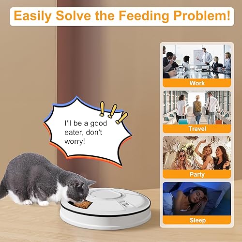 Miniatura 3 de Comedero automático para gatos húmedosalimentos secos, alimentador para mascotas con 6 comidas programable y fácil de limpiar, alimentador