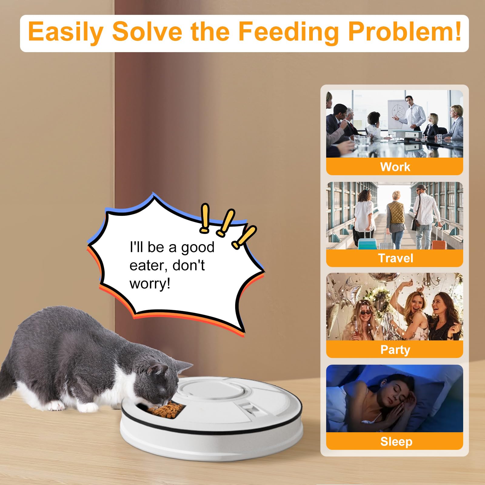 Automatic Cat Feeder for Dry Food,Supplement & Treats， 6 Compartment Timed Cat Food Dispenser for Cats and Small Dogs，No Ice Needed Automatic Dog Feeder(Black) - image 3