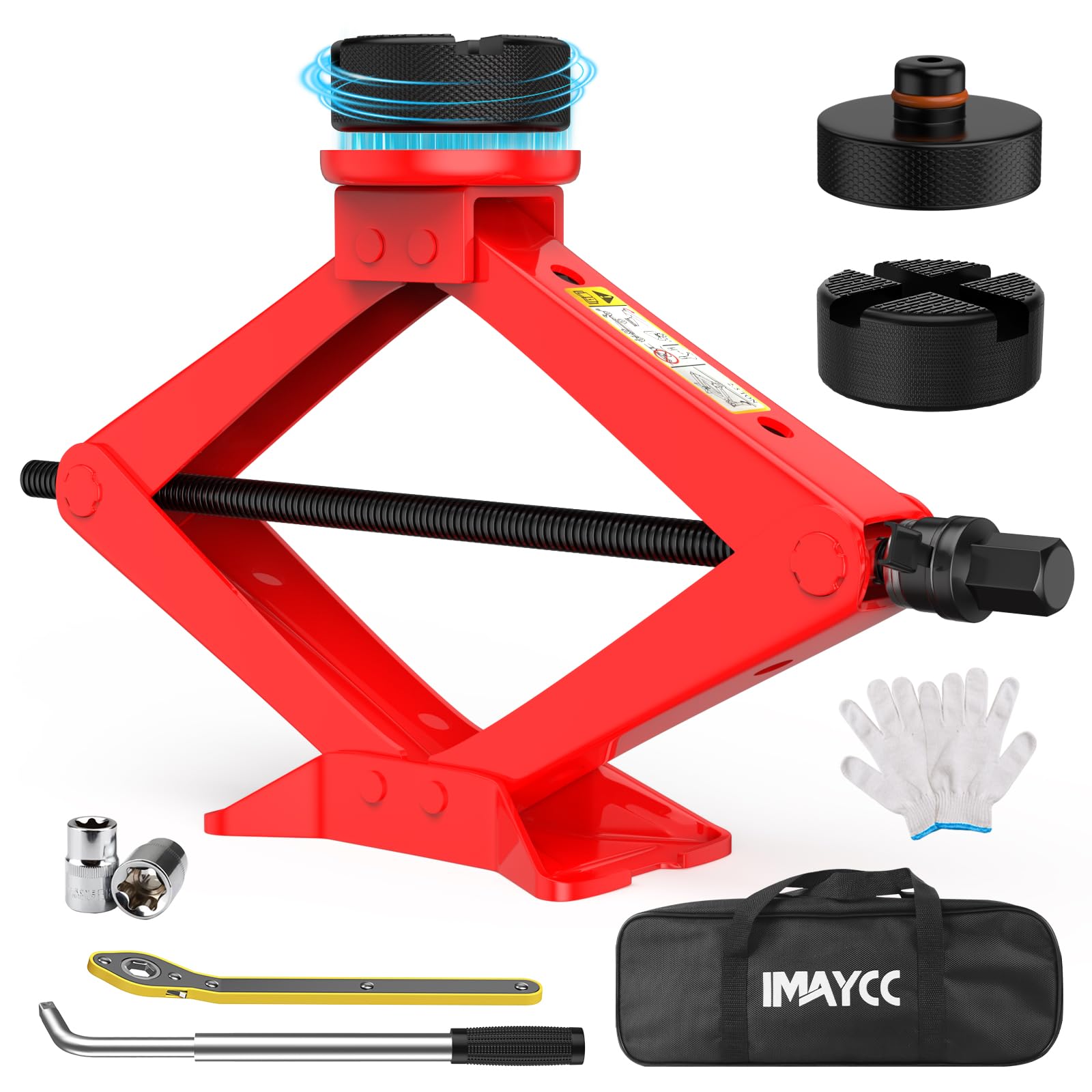 IMAYCC Gato para Coche 2.5T/2500kg, Recién Actualizado Kit de Gato Coche Universal con 2 Piezas Bloque de Goma, Portátil Kit de Emergencia con Llave de Tuercas de Rueda para SUV MPV Tesla