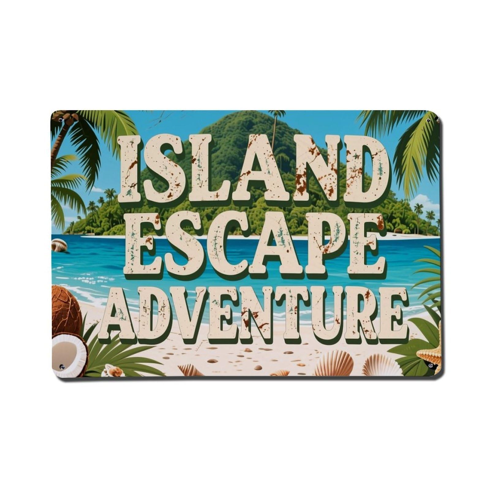 Tropical Beach Palm Coconut Shell Retro Metal Tin Sign, Vintage Metal Poster for Home, Gaming Room, Studio Workshop,Bar,Garage Wall Art Decor 8x12 Inch