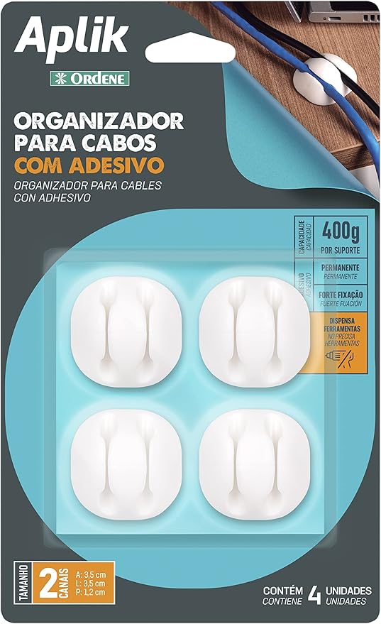 Ordene - Organizador para Cabos Emborrachado Duplo com Adesivo