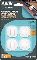 Ordene - Organizador para Cabos Emborrachado Duplo com Adesivo, Cor Branca, Linha Aplik