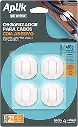 Ordene - Organizador para Cabos Emborrachado Duplo com Adesivo, Cor Branca, Linha Aplik