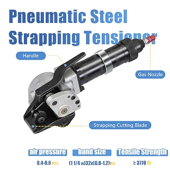 Packaging Pneumatic Metal Steel Strapping Banding Tool Machine for 1 1/4 (1.25) Steel Strap Integrates Functions of Tensioner & Crimper Sealer