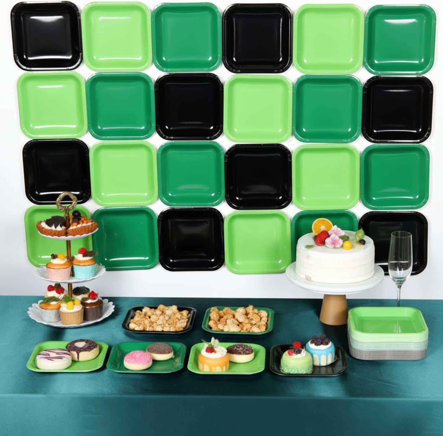 FoldTier 120 Pieces Green Party Theme Decorations Square Paper Plates Birthday Party Cake Dessert Plates(Green,9 Inch)