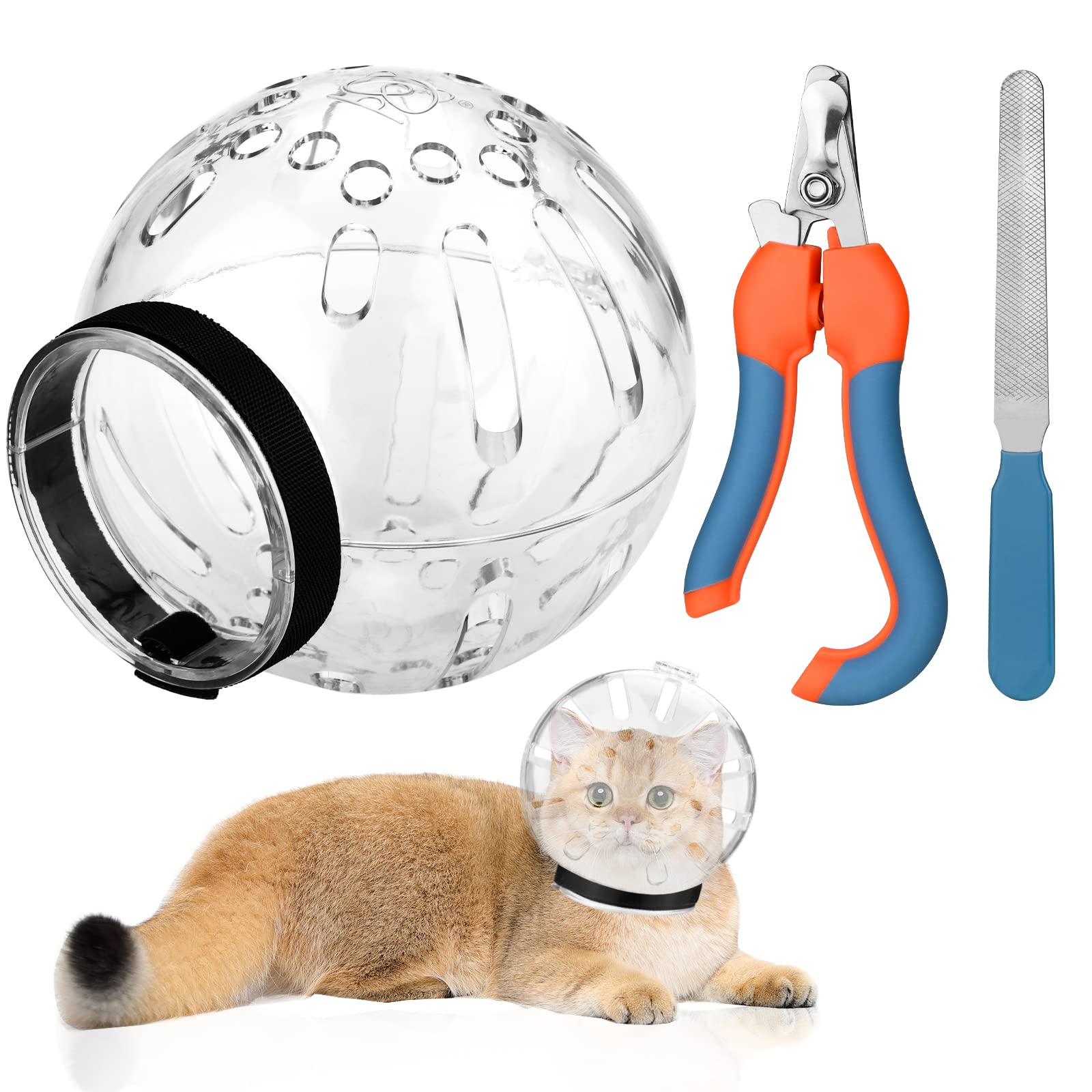 Cat Muzzle and Nail Clipper for Grooming, Cat Breathable Bubble Helmet Hood for Nail Trimming Adjustable UIInosoo Cat Bite Protector, Medium