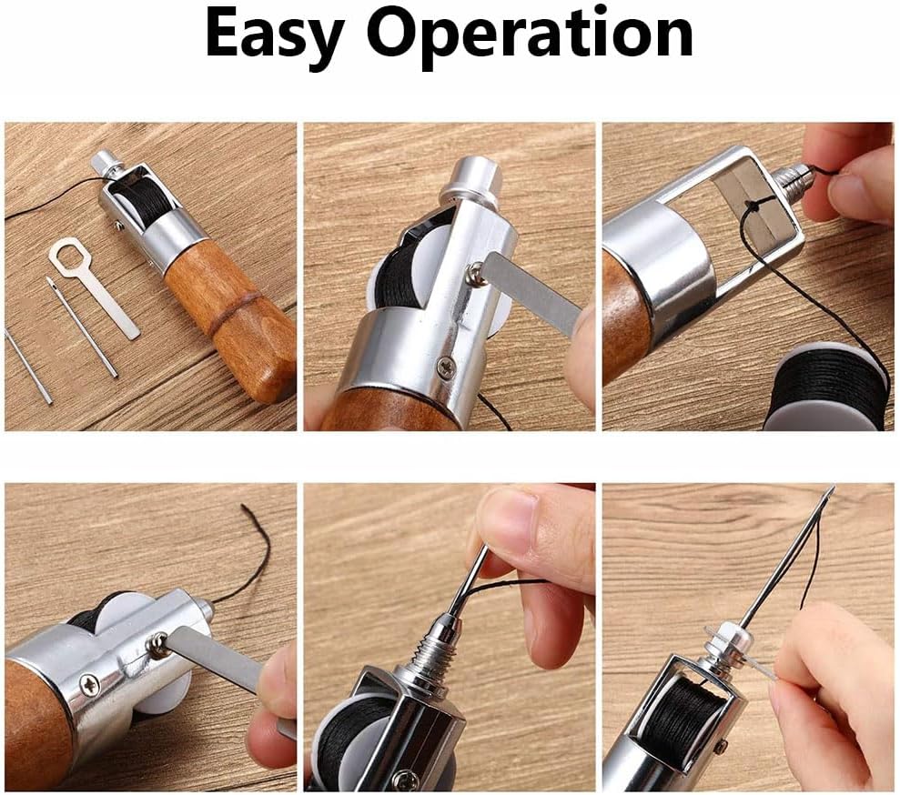 BE-TOOL Leather Sewing Awl Hand Stitcher with Craft Accessories Set, Hand Awl Tool, 2 Sizes Needles for Quick Belt Repair lockstitch, DIY Craft, Leather, Heavy Fabric, Canvas, Bags
