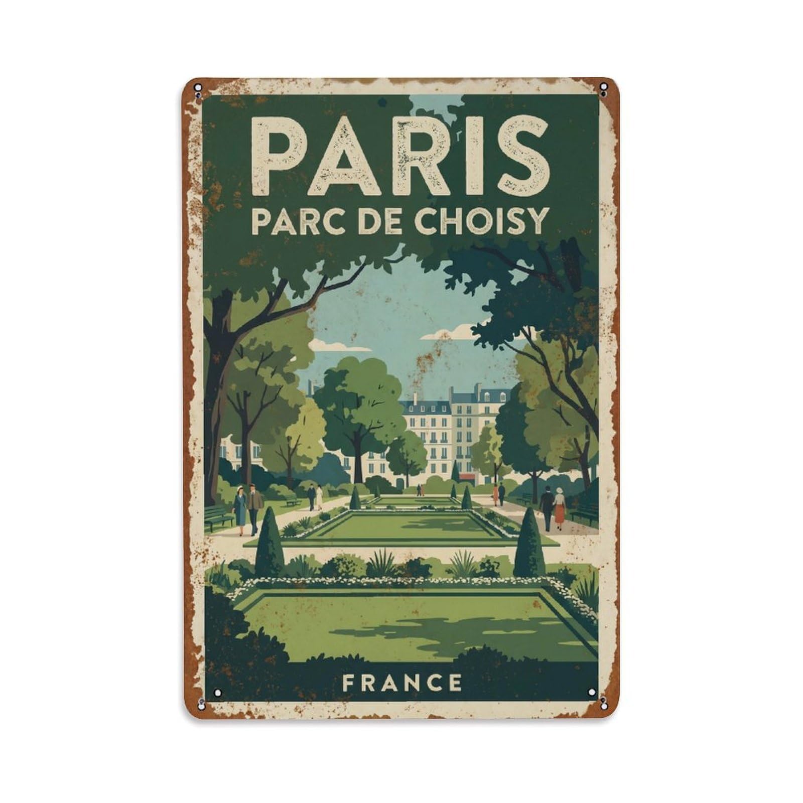 Vintage Travel Paris Parc De Choisy Garden Rusted France Metal Tin Sign Plaque Wall Decor for Cafe, Club Bar, Office, Home Garden Metal Poster 8x12Inch
