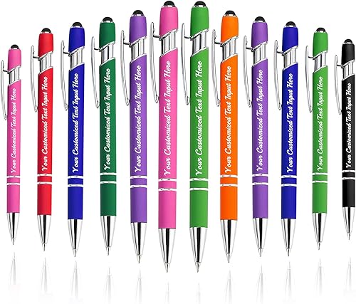 Bolígrafo personalizado, 12 unidades, bolígrafos personalizados grabados a granel con logotipo de nombre, lápiz digital de tinta negra suave con