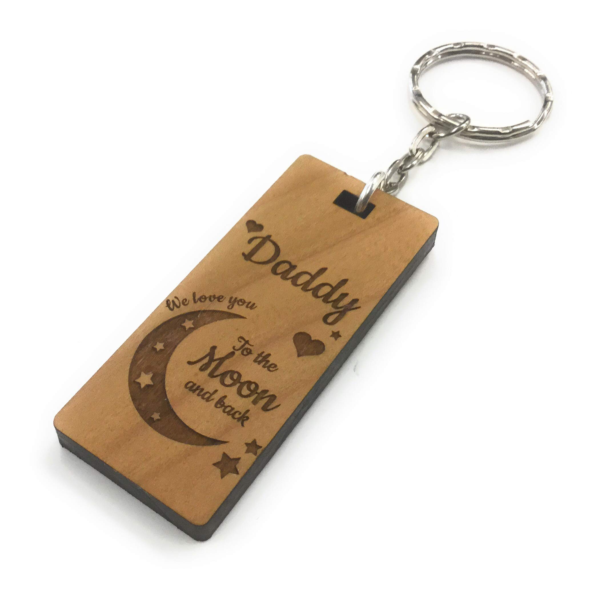 Rutherfords Gifts Personalised Moon and Back Keyring Engraved Daddy,Mummy - Engraved Fathers Day Mothers Day Birthday Gift - Personalised With A Message Of Your Choosing!