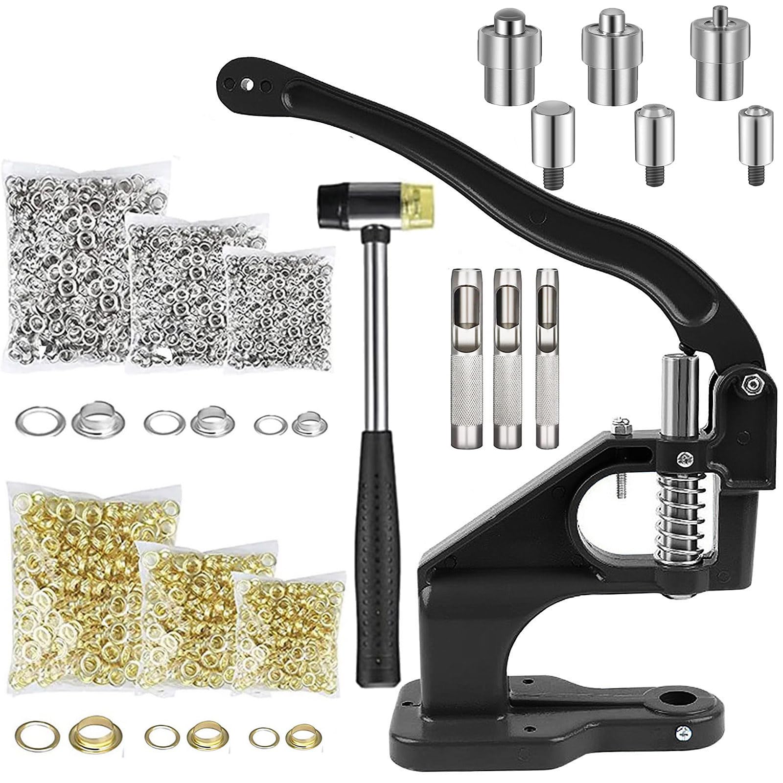 Machine à œillets, Pince à œillets, Professionnelle Pince à Oeillet Cuir Pince a Rivet Couture, Presse-œillet à Main avec 3 moules 3000 œillets(6/10/12mm) pour Baches, Tissus, Bannières, DIY Décor