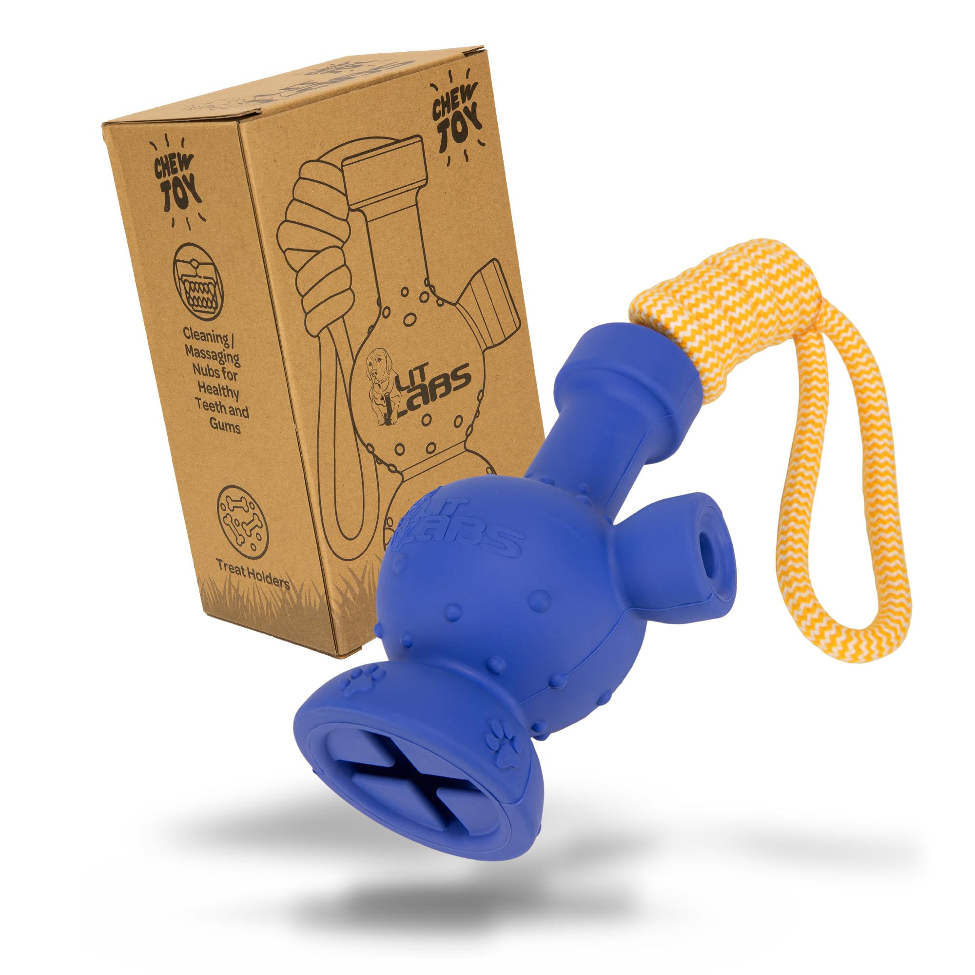 Dog Tug Toy with Rope Dog Entertaining Toys, Treat Dispensing Dog Toy, works for all dog sizes and breeds. Fun Novelty Gift - Rubber Dog Toy with funny shape Tug-A-War - Blue Body & Orange Rope