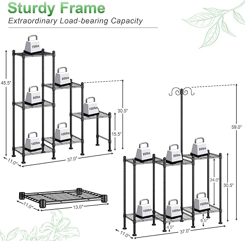 Miniatura 4 de Plant Stand Indoor Outdoor, Heavy Duty Metal Waterproof 6 Tiered Plant Shelf for Multiple Flower Planter Holder Rack, Black - C6