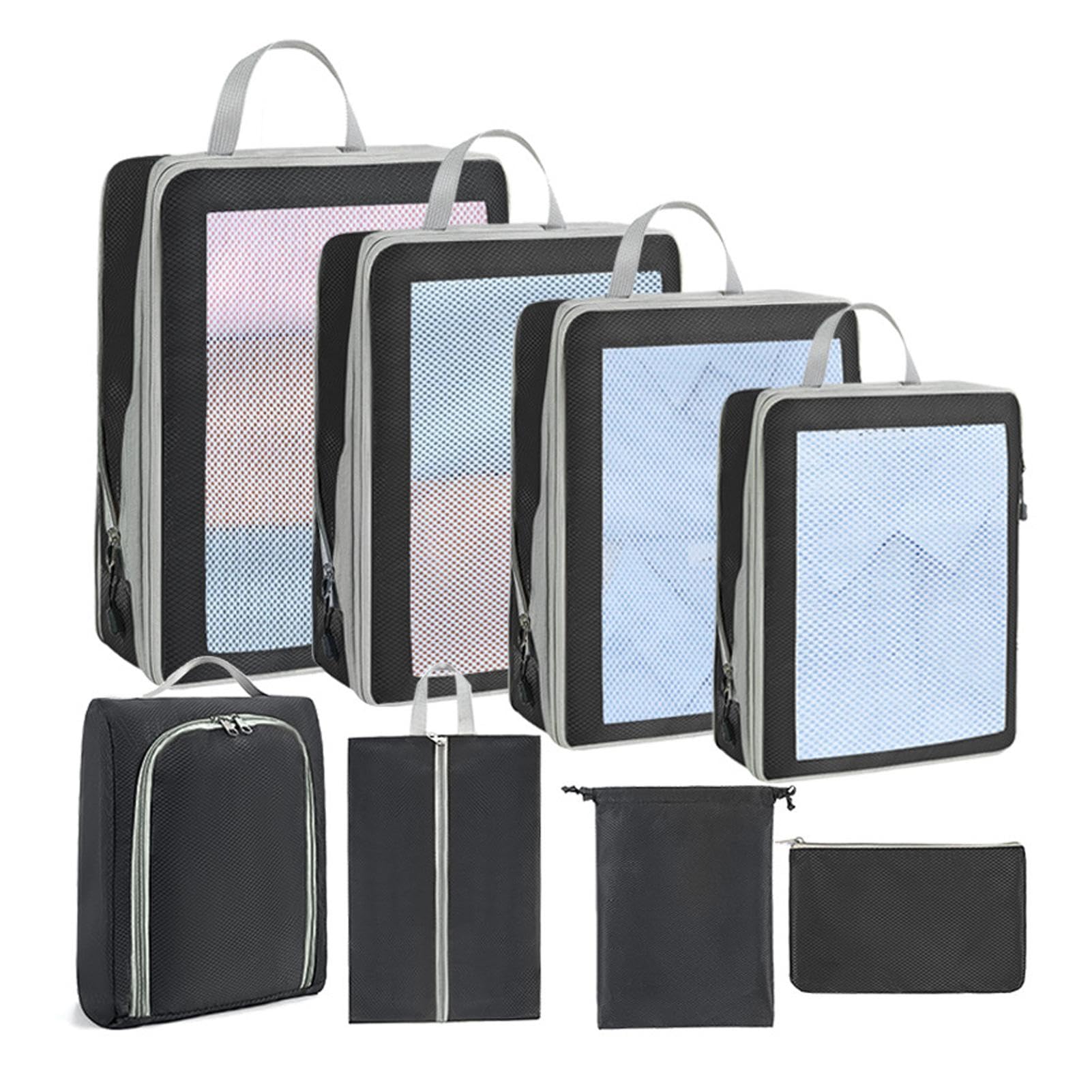 Borse organizer, borse a compressione per viaggi, set di 8 tasche impermeabili per valigia, contenitore per abiti con cerniera e manico per dormitori, soffitta e