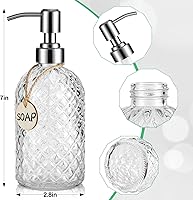 Vista 3 de Dispensador de jabón transparente de 16 onzas con bomba de acero inoxidable 304 a prueba de óxido para baño y cocina, vidrio recargable