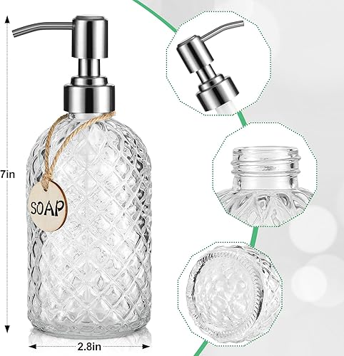Miniatura 3 de Dispensador de jabón transparente de 16 onzas con bomba de acero inoxidable 304 a prueba de óxido para baño, cocina, vidrio líquido recargable para