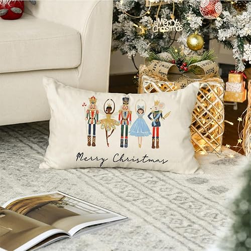 Miniatura 4 de RABUSOFA Almohadas decorativas de Navidad de 12 x 20 pulgadas, fundas de almohada de cascanueces de Navidad, fundas de almohada decorativas para