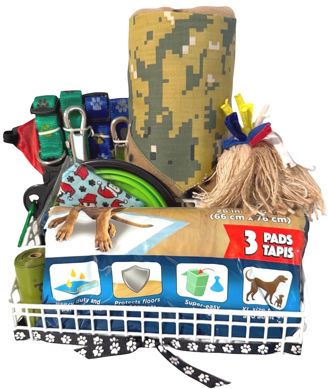 Puppy, Small-Med Dog Essential Camo Theme Starter Kit Incl 2 Collar and Leash Sets, Blanket, 2 Travel Bowls, Rope Toy, Pads, Poop Bags, 2 Bandanas Perfect for New Dog Owner,...