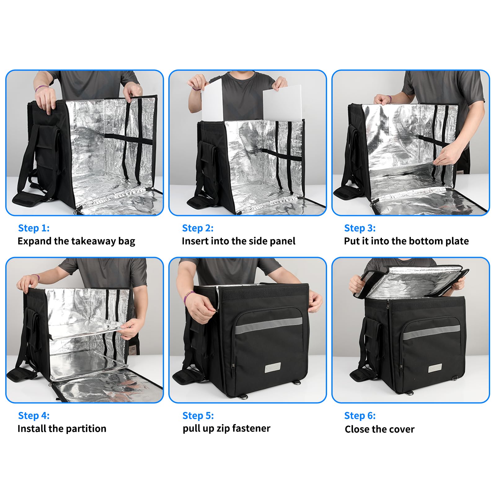 Bolsa de entrega de alimentos calientes aislada, bolsas grandes de alta calidad de 53 x 30 x 28 cm para comida fría y caliente, pizza, restaurante, bolsa de entrega de Uber Eats, picnic