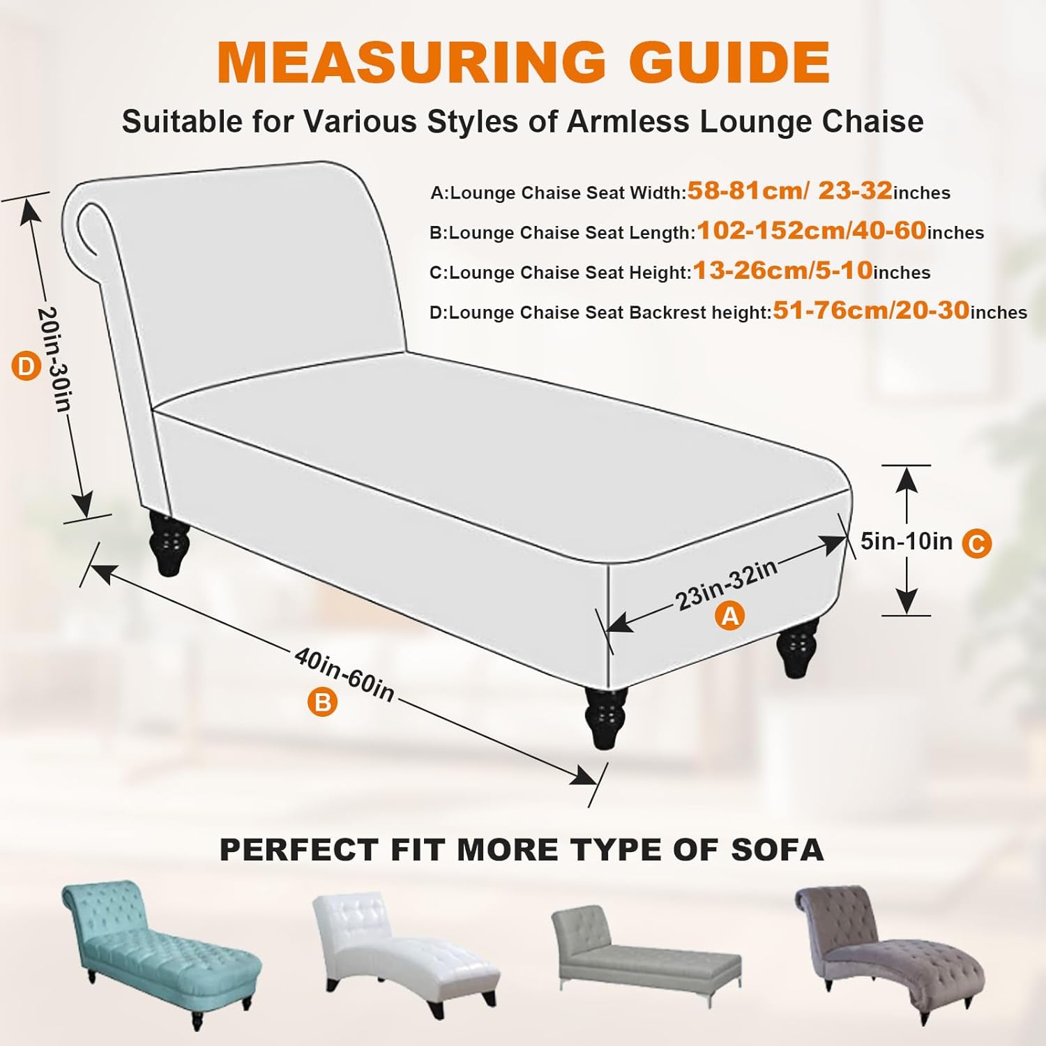 Armless Lounge Chaise Slipcover, Stretch Chase Chair Covers for Living Room Chaise Slipcovers Armless Chaise Lounge Indoor Slipcover for Bedroom Soft Jacquard Fabric Machine Washable(Taupe)
