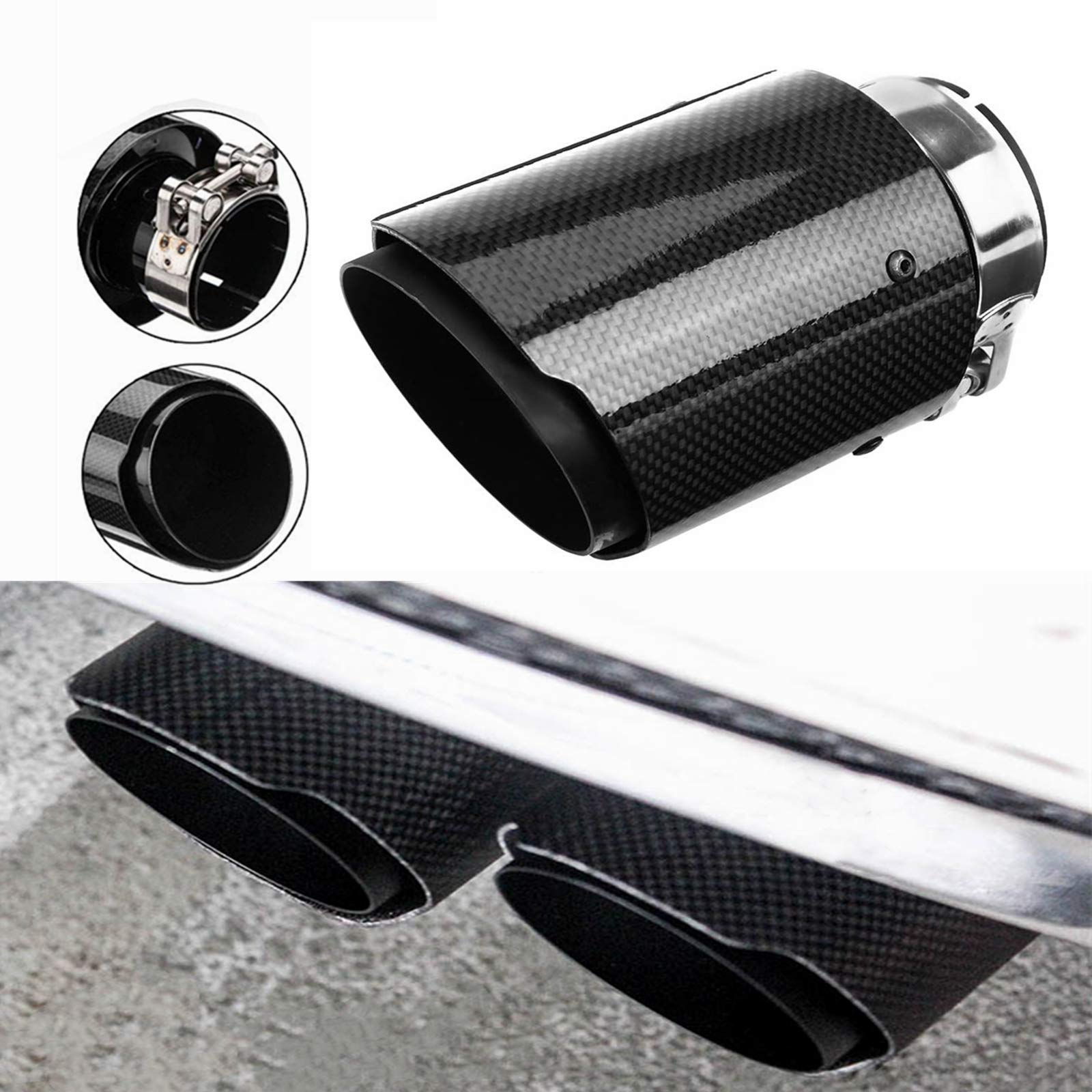 Tubo de Silenciador de Escape de Fibra de Carbono para Coche Puntas de Escape Universales de 63 mm Garganta de Cola Salida del Tubo de Escape Trasero
