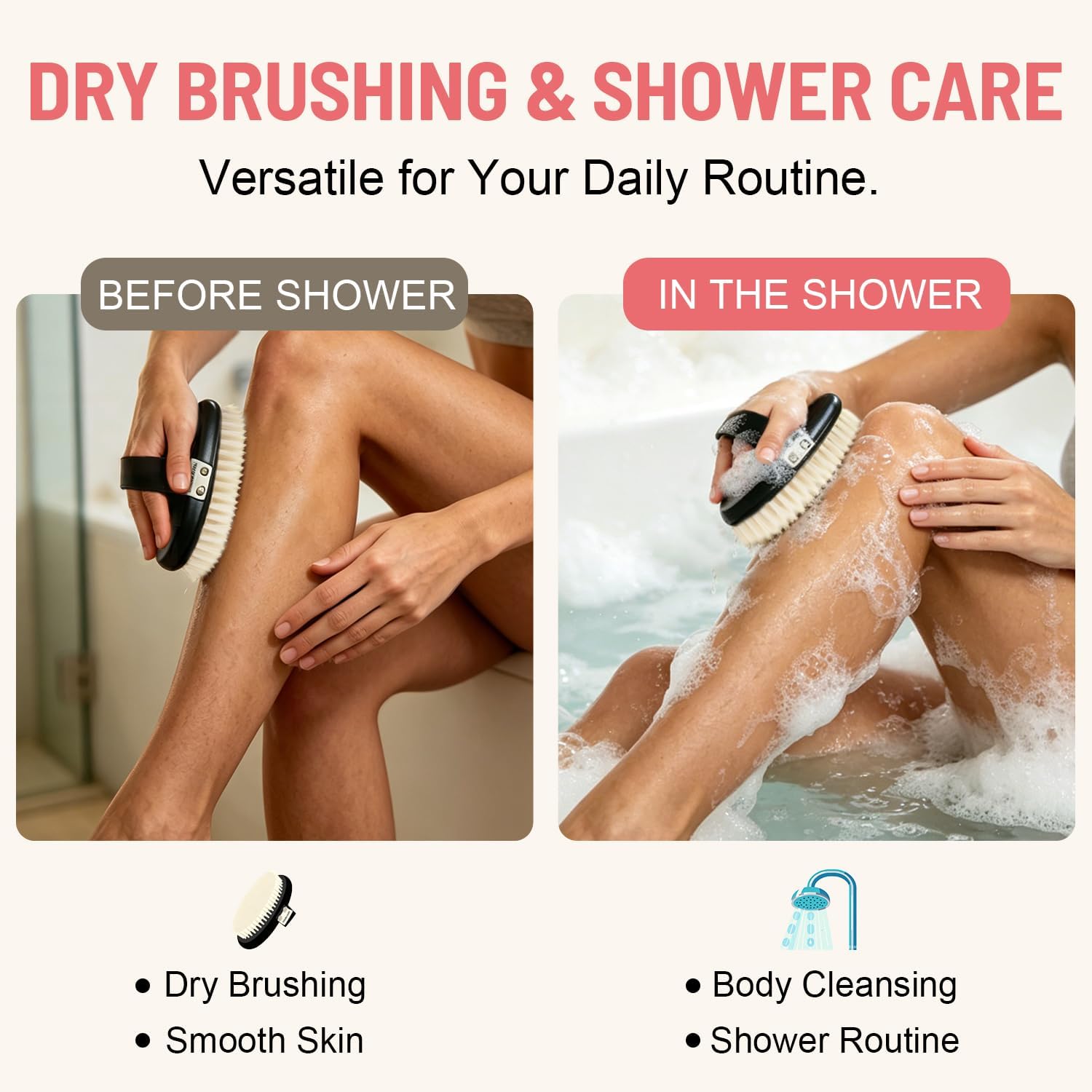 Dry Brushing Body Brush, Ultra-Soft Nylon Bristle Shower Brush