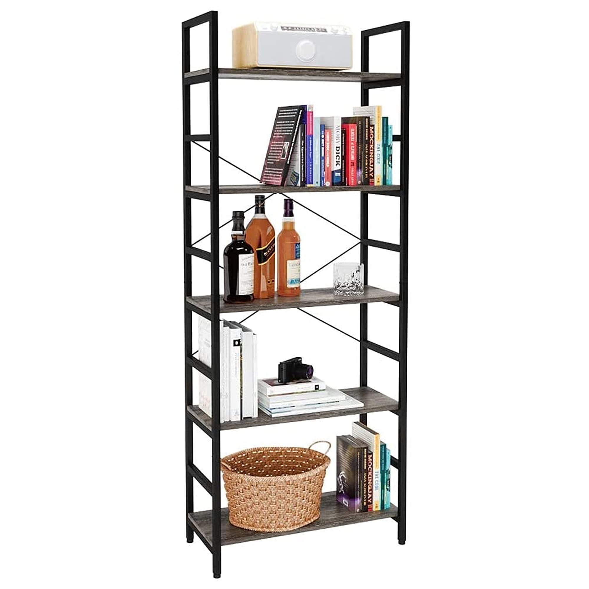 Bestier Bookshelf 5 Tier Bookcase Adjustable Shelves, Multifunctional ...