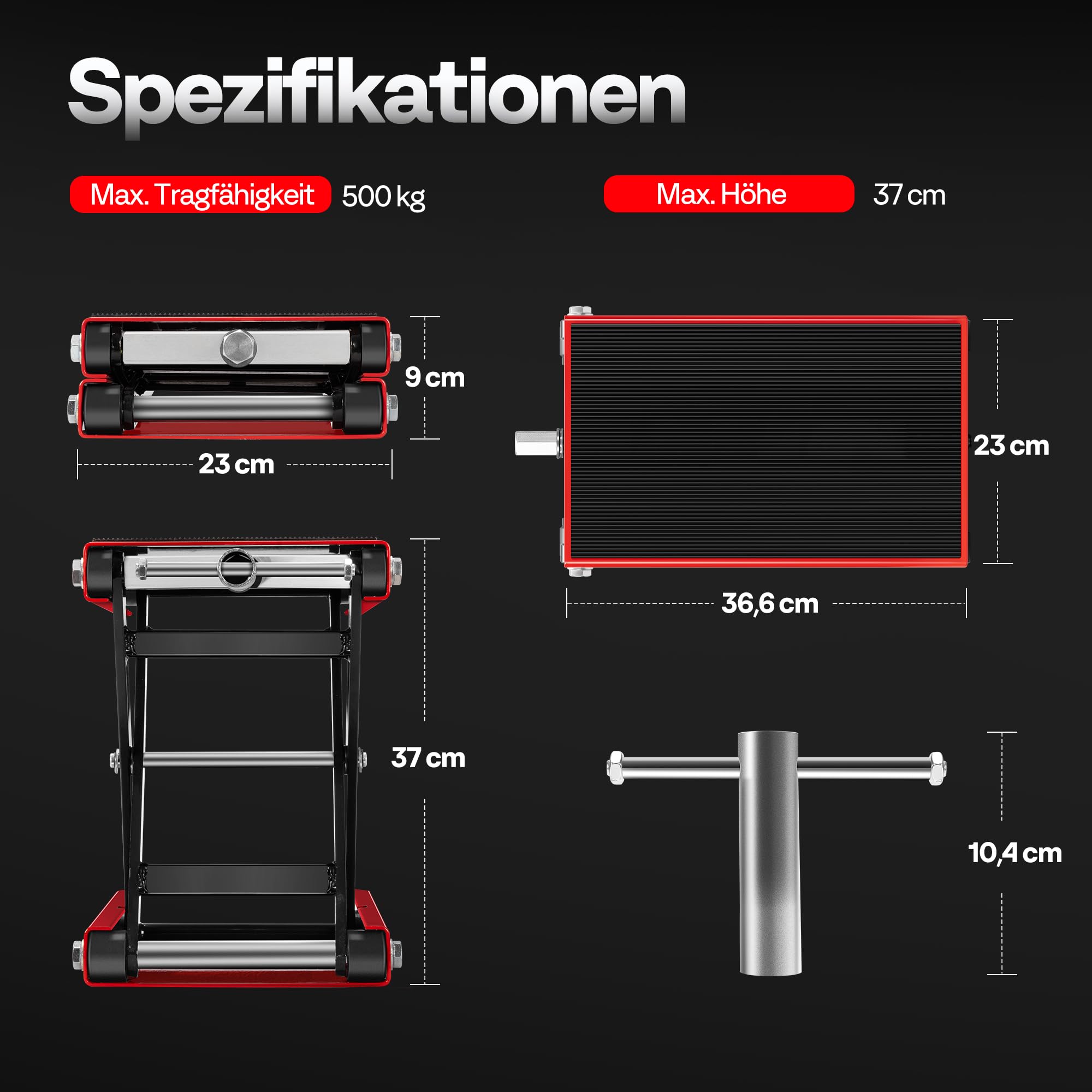 VIVOHOME Motorradhebebühne 500kg Scherenwagenheber aus Stahl Motorradheber mit breites Deck und Kurbel für Motorräder Geländefahrzeuge Dirtbikes