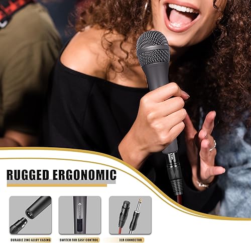 Miniatura 5 de Micrófono dinámico profesional para cantar micrófono de karaoke con cable de audio XLR de 16 pies a 14 pulgadas, micrófono de mano vocal para