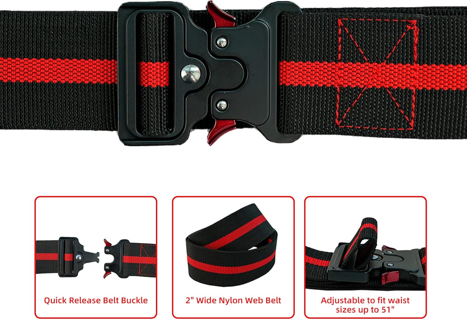 MELOTOUGH 2" Nylon Web Work Belt with Heavy Duty Quick Release Rugged Metal Buckle outdoor men's belt - Image 3