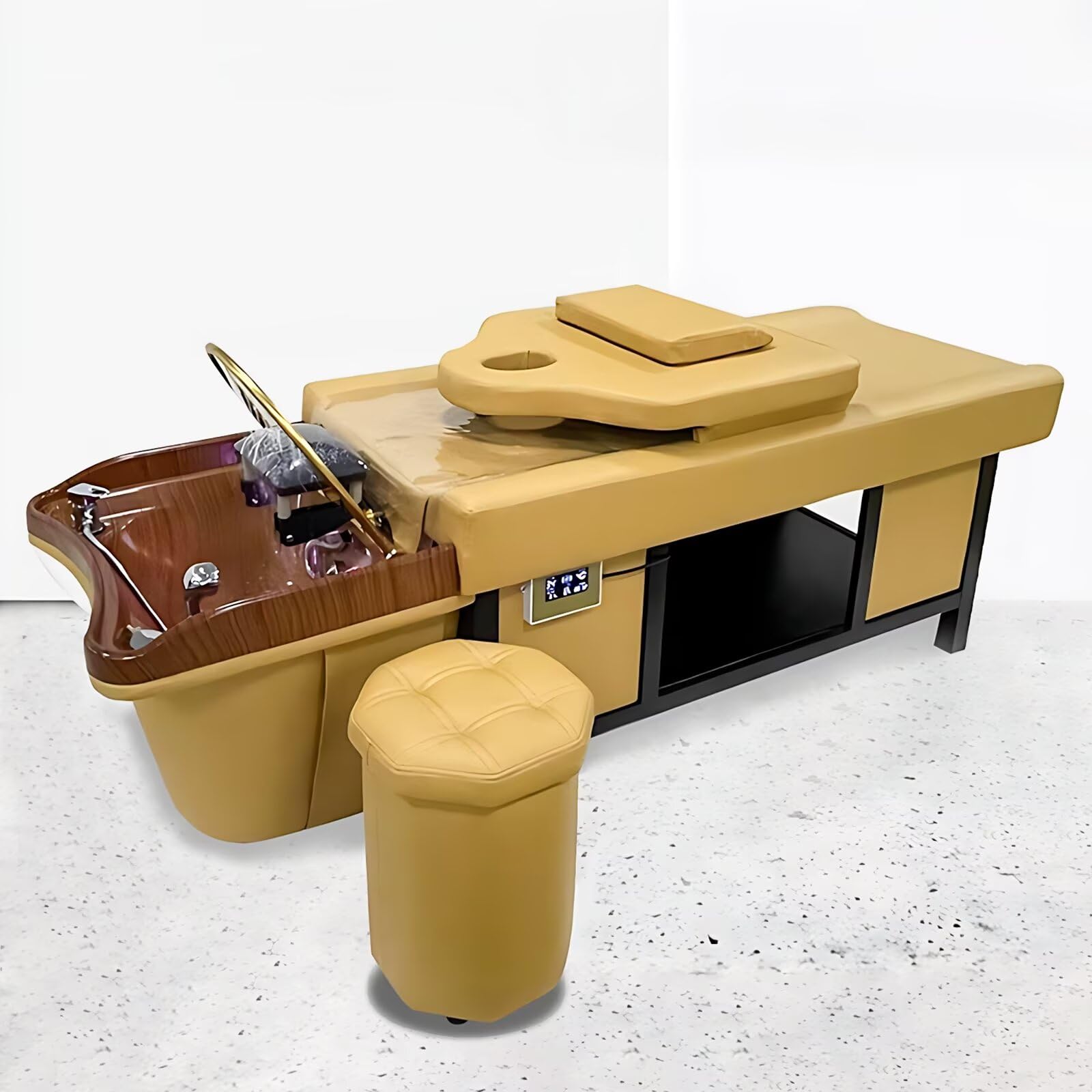Professionelle Salon-Massageliege, luxuriöse Massageliege im Thai-Stil mit Holzwaschbecken, Kopf-Spa-Ausstattung mit Stauraum, Wasserkreislauf und Desinfektion