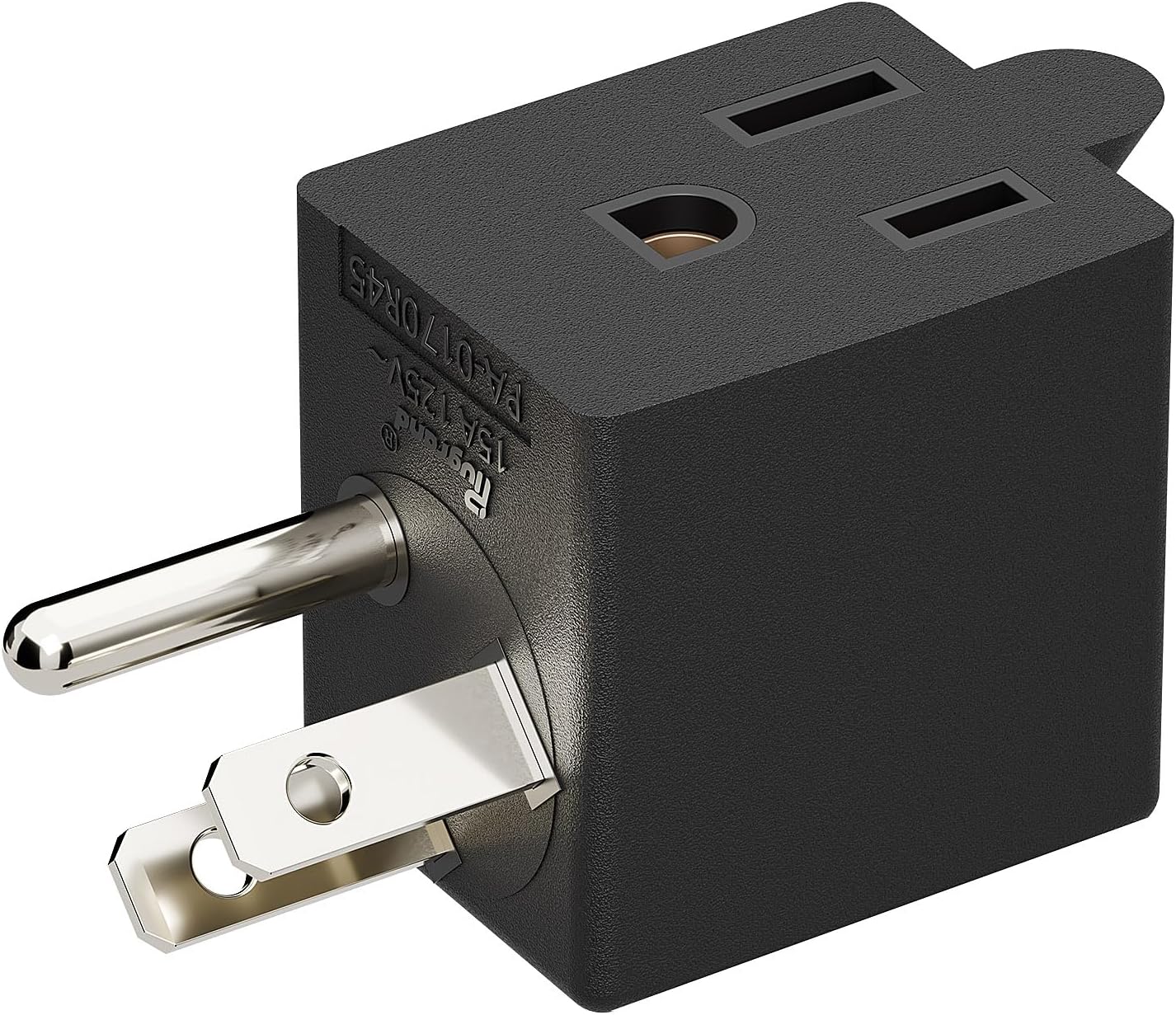 90 Degree NEMA 5-15P to 5-15R Adapter, Plugrand Right Angle USA 3-Prong Male to Female Adapter, 90 Degree Angled 3Prong Power Plug, 5-15P Space Save Converter Black PA-0170R45