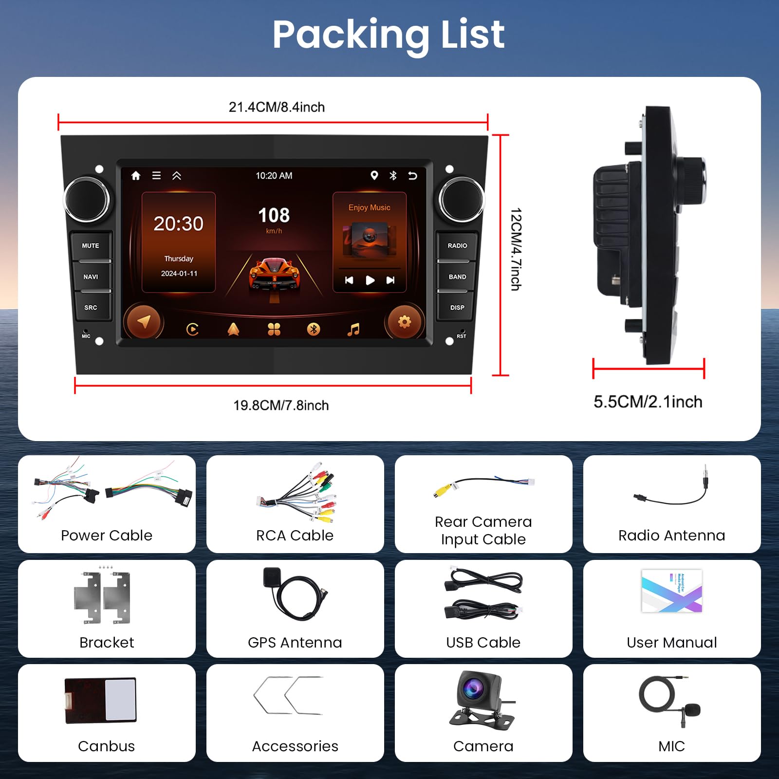 Hodozzy 2G+64G Android Radio para Opel Astra Corsa Antara Vauxhall Meriva Zafira Combo Signum Tigra 7 Pulgadas Pantalla Táctil con Carplay Android Auto 2 DIN Radio Bluetooth GPS,WiFi,FM/RDS,Cámara