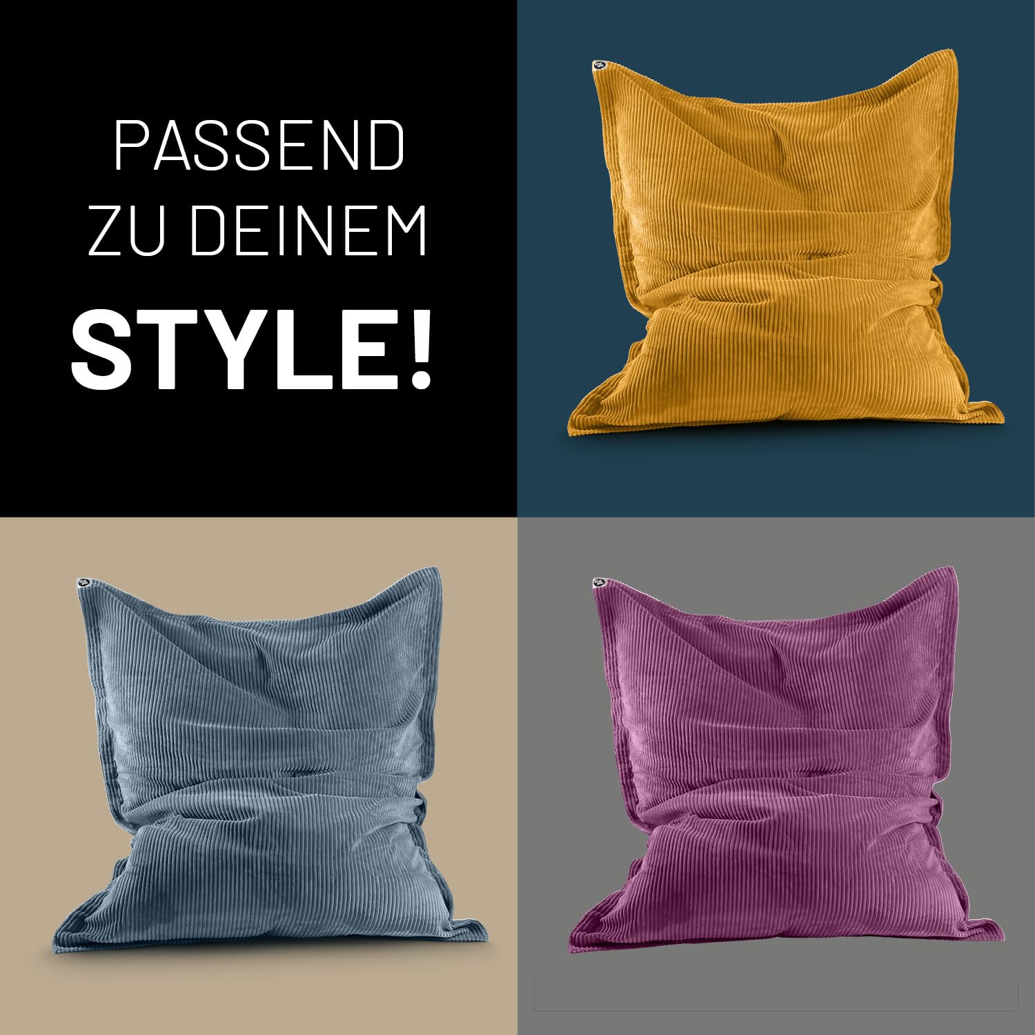 Lumaland Worek do siedzenia Classic XXL Cord, ogromny worek do siedzenia XXL, o miękkiej żebrowanej strukturze, idealny do sofy i foteli sztruksowych, do salonu, sypialni itp. – 380 l, 140 x 180 cm
