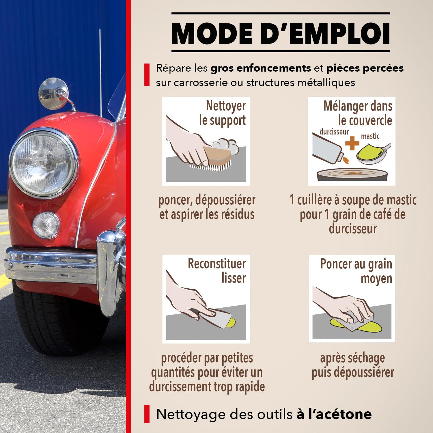 SINTO Mastic répare métal armé 500ml | Reconstitue et colmate avant égalisation, réparations en épaisseur et pièces percées, véhicules gouttières rampes et volets