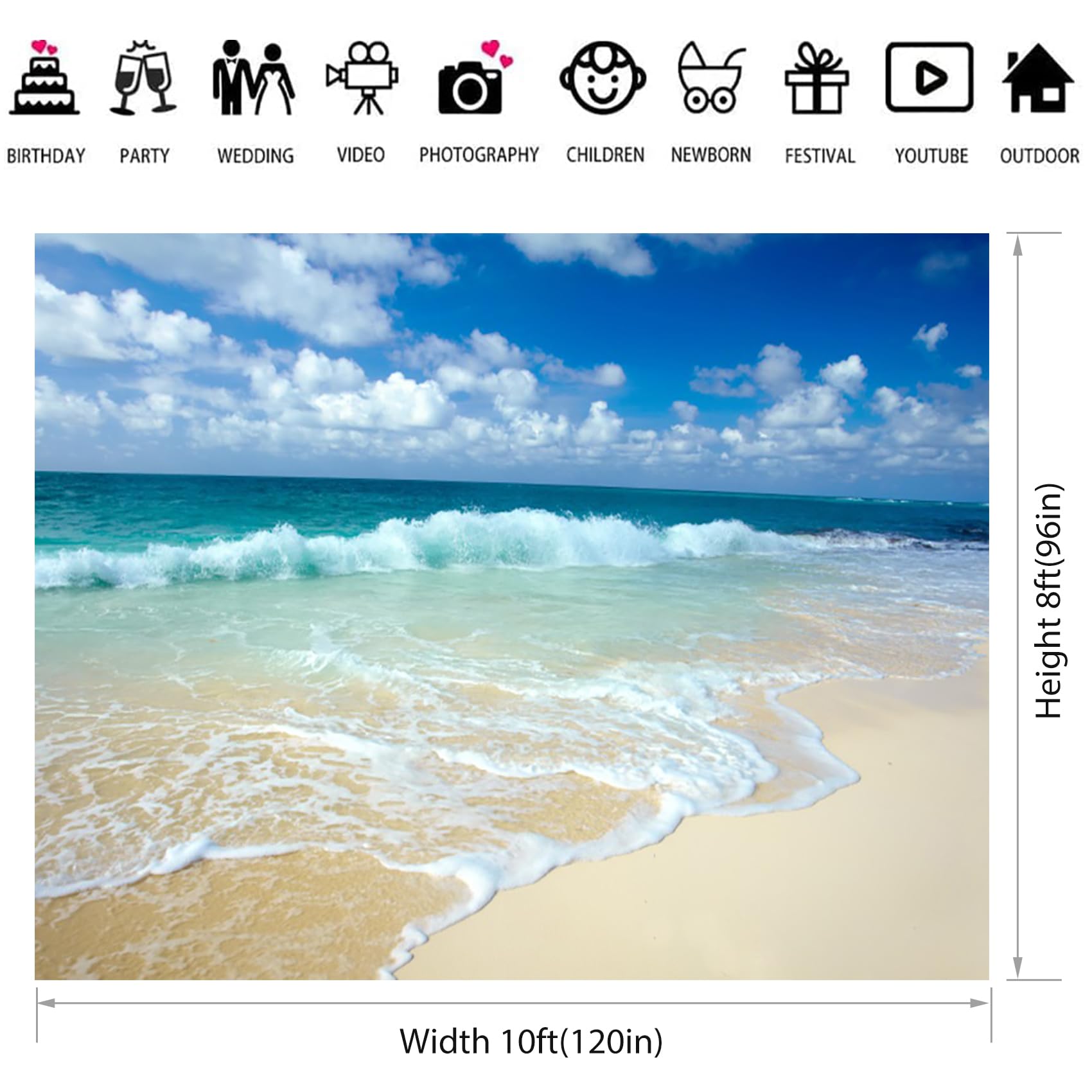 Amazon | Baocicco 10 x 8フィート 熱帯海の背景 青空 白 雲 海の波