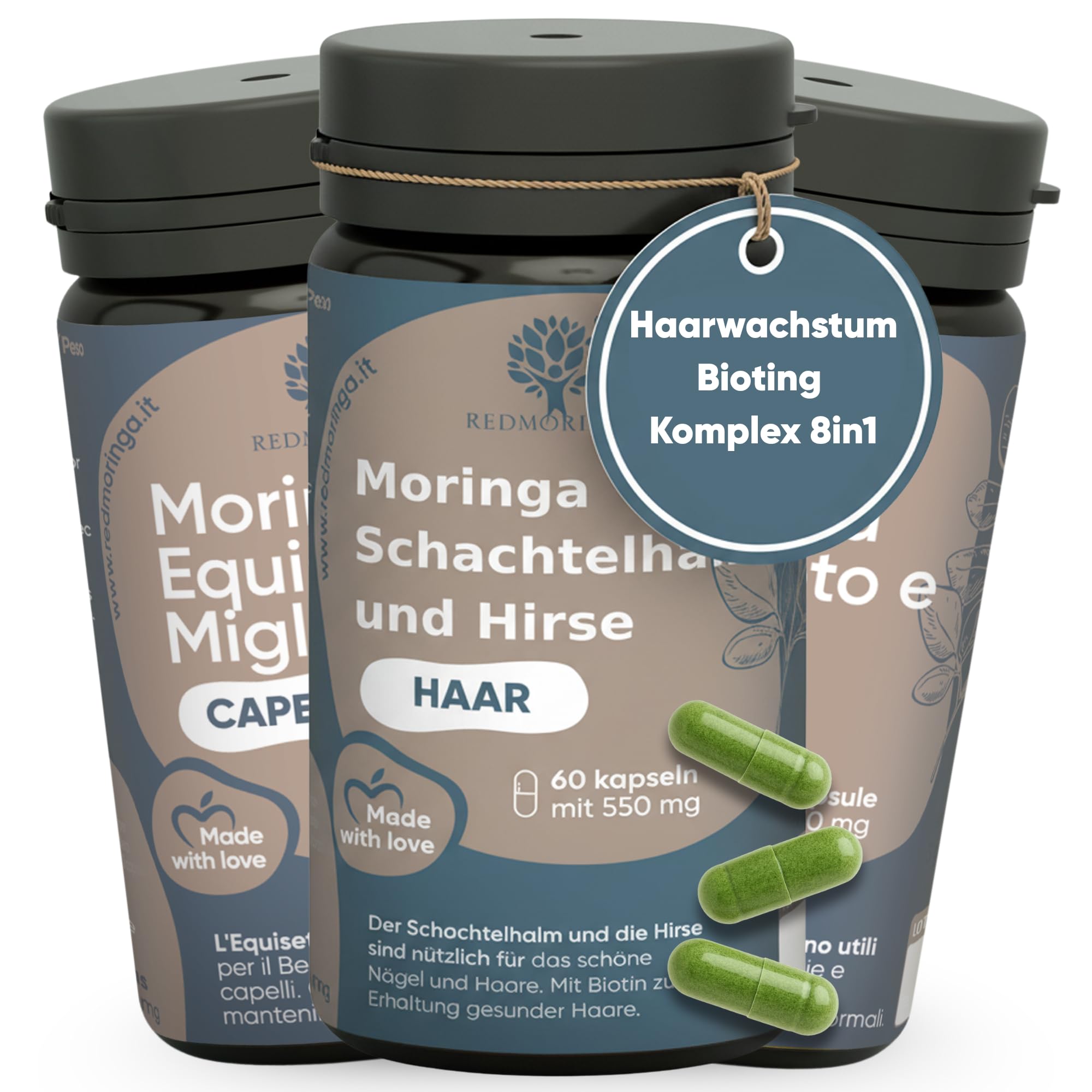 Haarwachstum Biotin Komplex 8 in 1 mit Zink, Selen, Kupfer, Schachtelhalm, Hirse, L Cystein & Bio Moringa – Gegen Haarausfall und für Schnelles Haarwachstum und gegen Haarausfall
