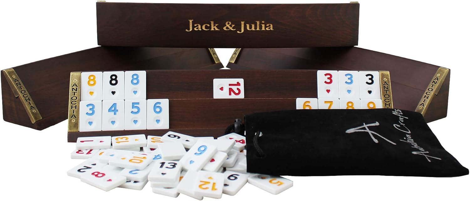 Antochia Crafts Personalized Wooden Rummy Game Set - Oval Shape Custom Racks and Tiles with Case