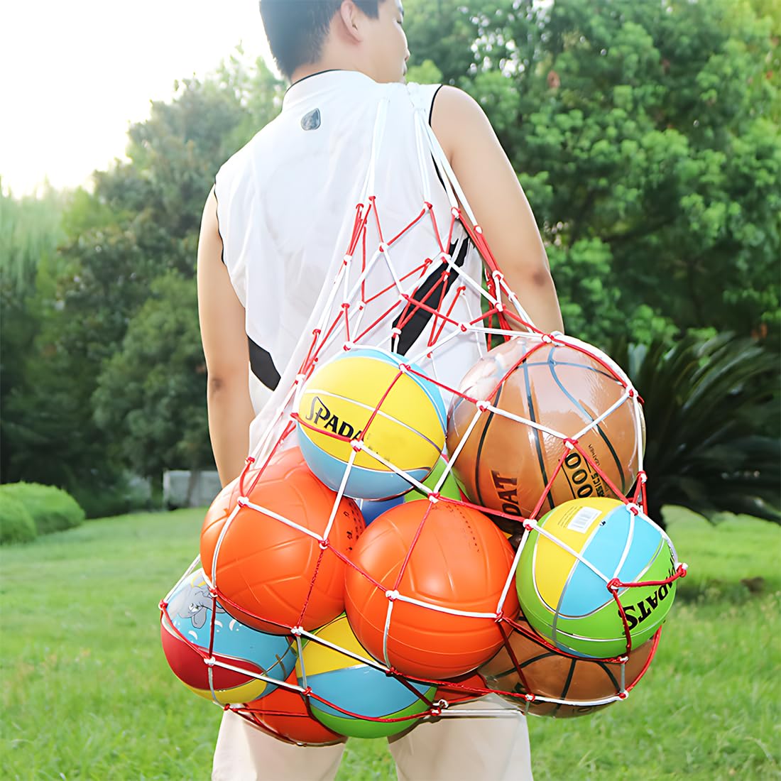 Bolso de Malla de Fútbol Gran Capacidad, Red de Almacenamiento para Balones, Poliester, 10-15 Bolas