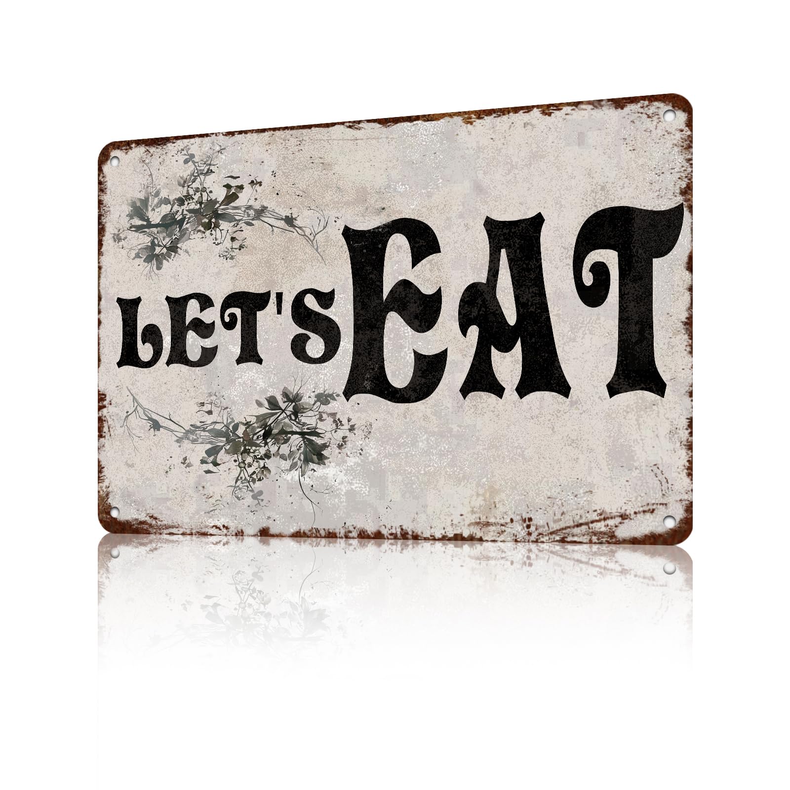 Anceky Funny Metal Tin Sign Let's Eat Sign Vintage Wall Decor for Kitchen Home Yard Outside Cafe 12×16 Inch