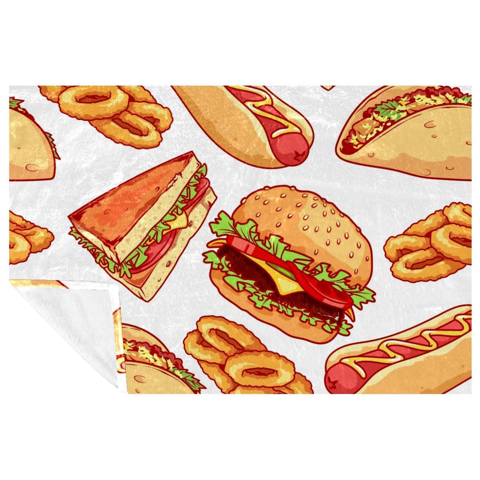 Couverture plaid food imprimée burger et tacos douce pour lit et canapé de 150x100 cm