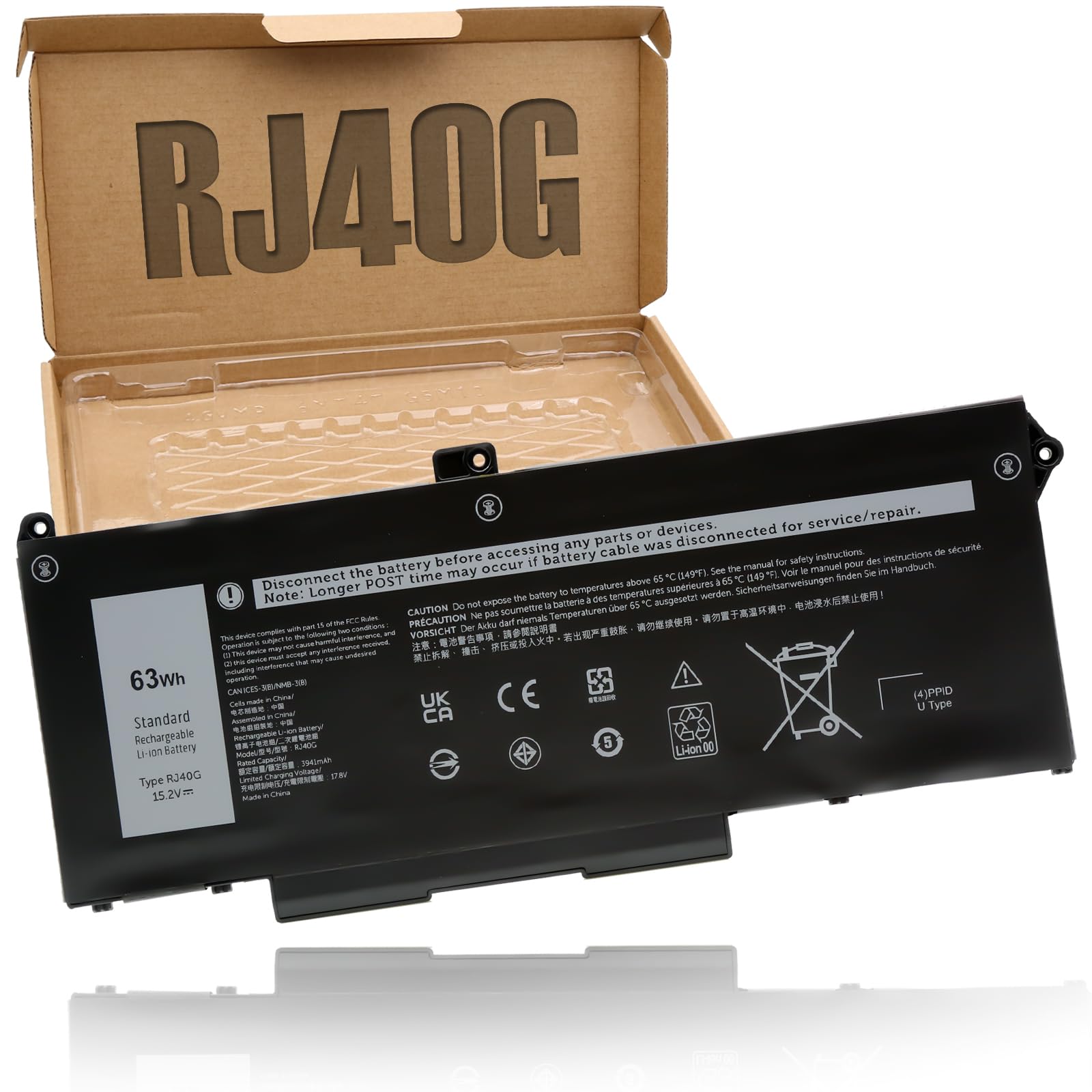 BLESYS RJ40G Akku für Dell Latitude 5520 5420 Serie M033W 1K2CF 075X16 P137G P104F Ersatzakku [63Wh 15.2V]
