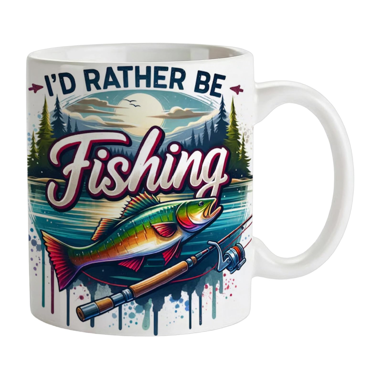 jiingekk Ceramic Coffee Mug 350ml Funny I ' d Rather Be Fishing Design Drinking Cup with Handle Birthday Retirement Dad Fisherman Mug