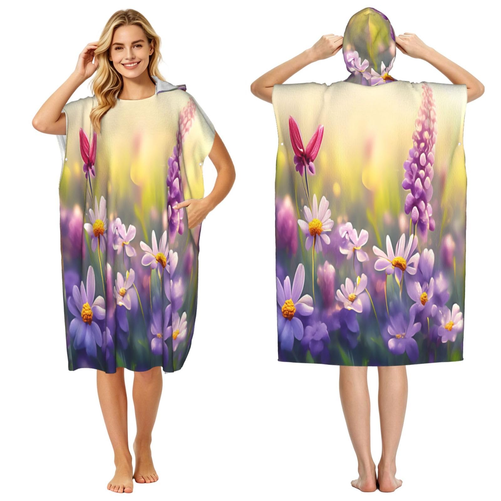 DTHKJNLSF Beautiful Flowers Adult Hooded Beach Poncho Towel