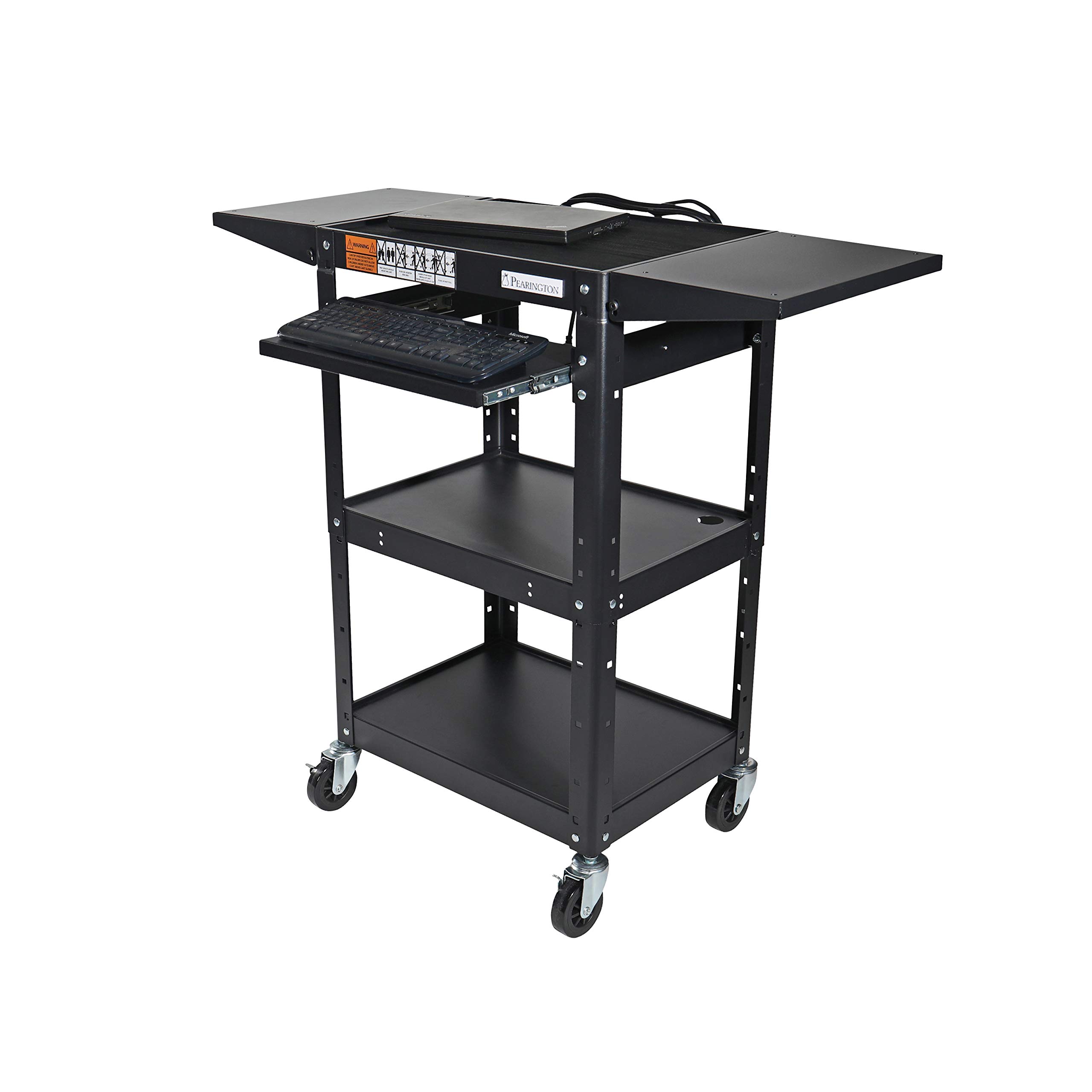 Pearington Rolling AV Cart with Drop Leaves and Adjustable Shelves for TV, Printer, or Laptop