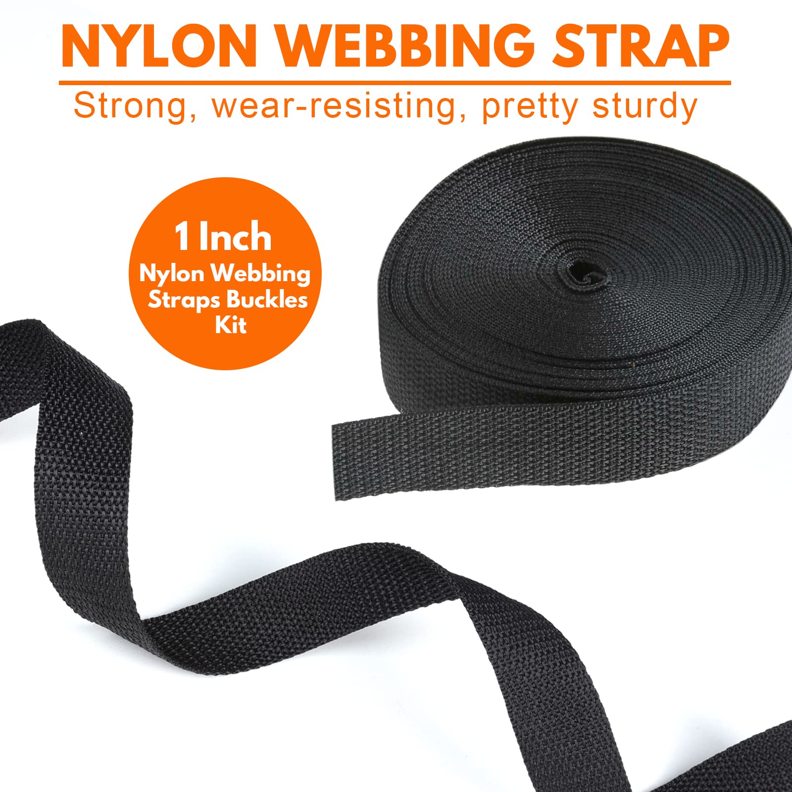 YGDZ - Correas de nailon de 1 pulgada, 20 hebillas de plástico ajustables dobles de liberación lateral rápida con 20 deslizantes, color negro resistente, Negro