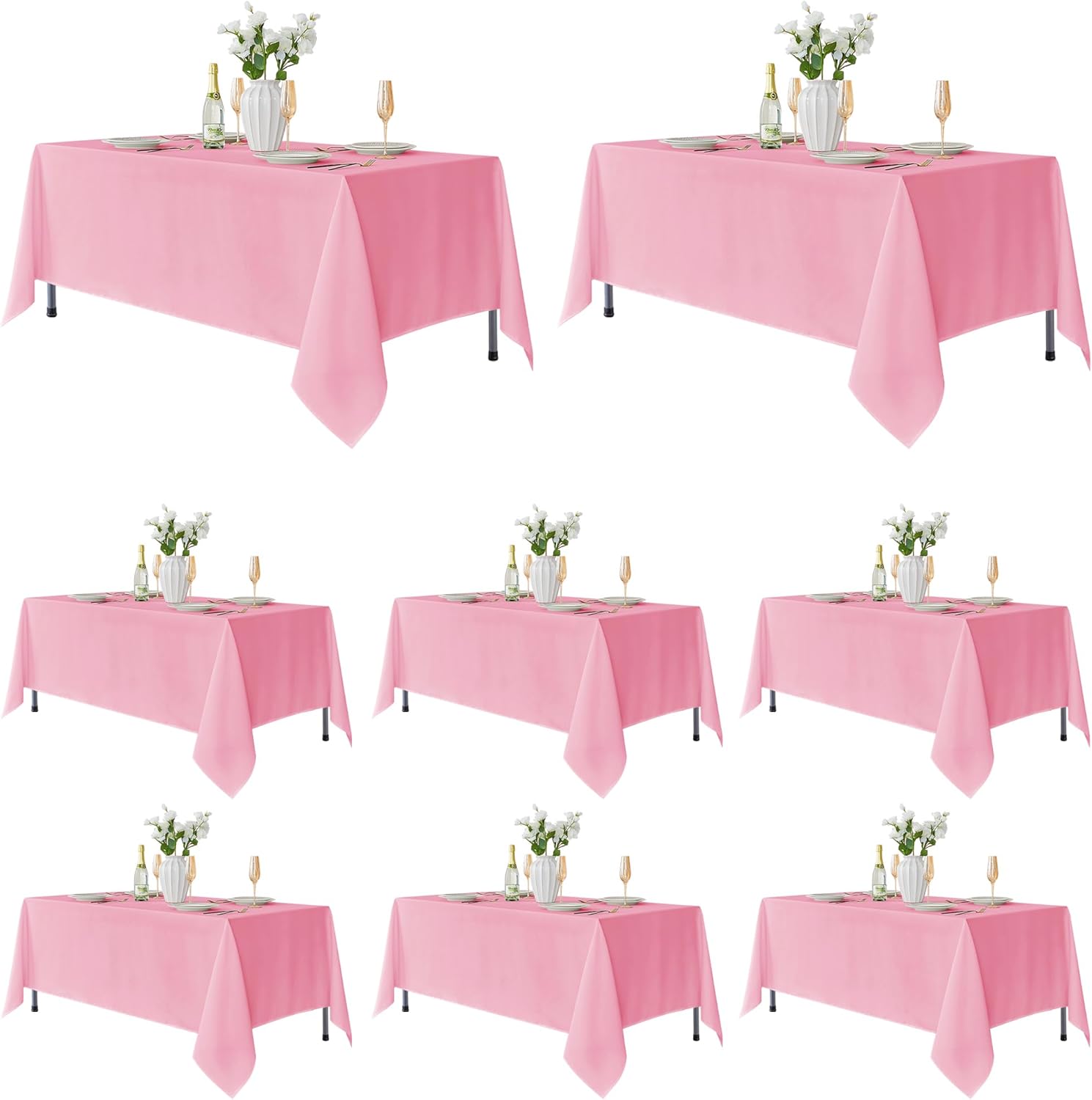 Fitable 8 Pack Table Cloth Rectangle Table: Stain and Wrinkle Resistant Tablecloth Rectangular, Washable Polyester Table Cover for Wedding Party Dining Banquet Event Catering(Pink, 70x120 Inch)