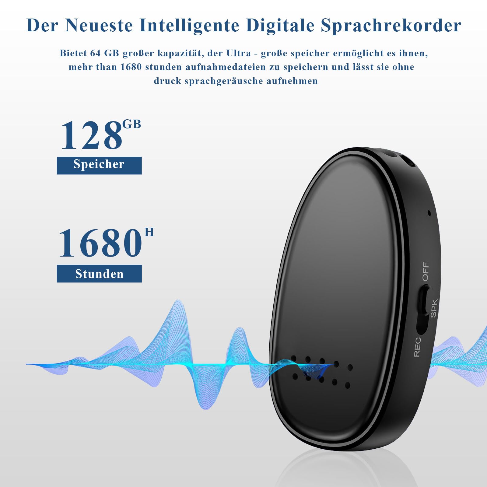 Diktiergerät Mini Abhörgerät 128GB 3072Kbps: Aufnahmegerät mit Dreifacher Rauschunterdrückung USB C Magnetisch, Voice Recorder One-Touch für Meetings Vorlesungen Interviews Vorträge