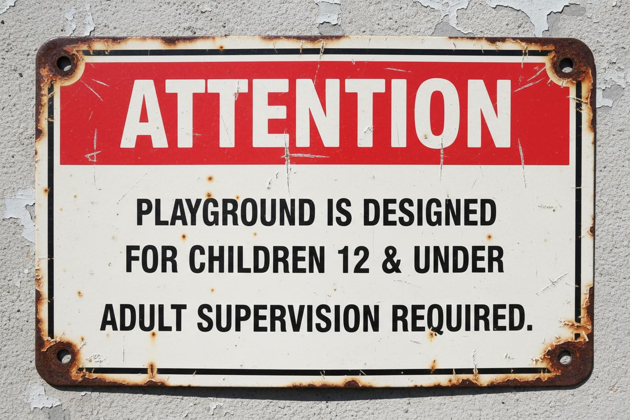 Wall Decor Attention Playground Is Designed For Children 12 & Under Adult Supervision Required Sign. 8x12Inch Metal. Vintage Signs Aluminum Plates Printed